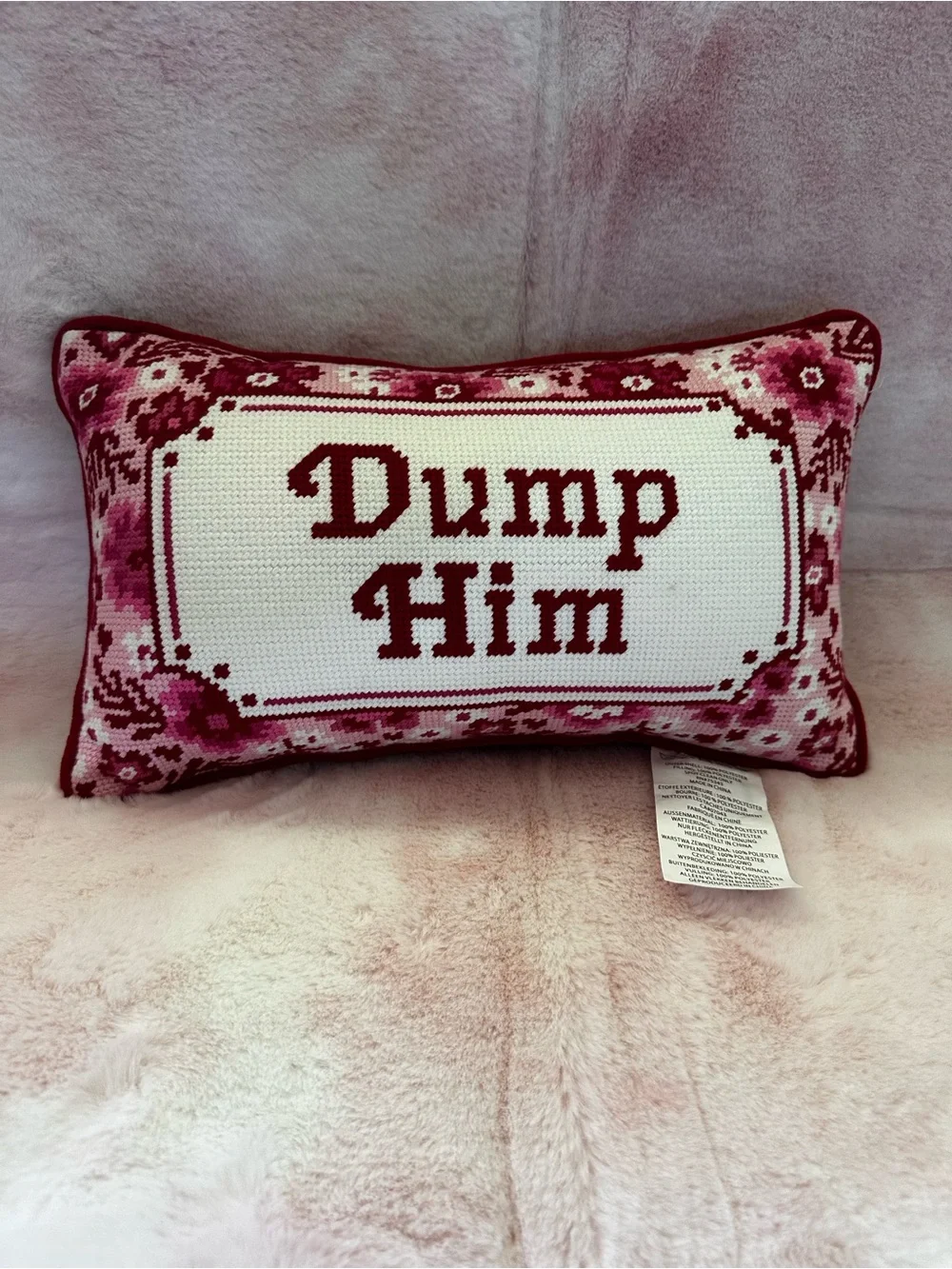 Dump Him - Pink Needlepoint Accent Decorative Pillow NWOT